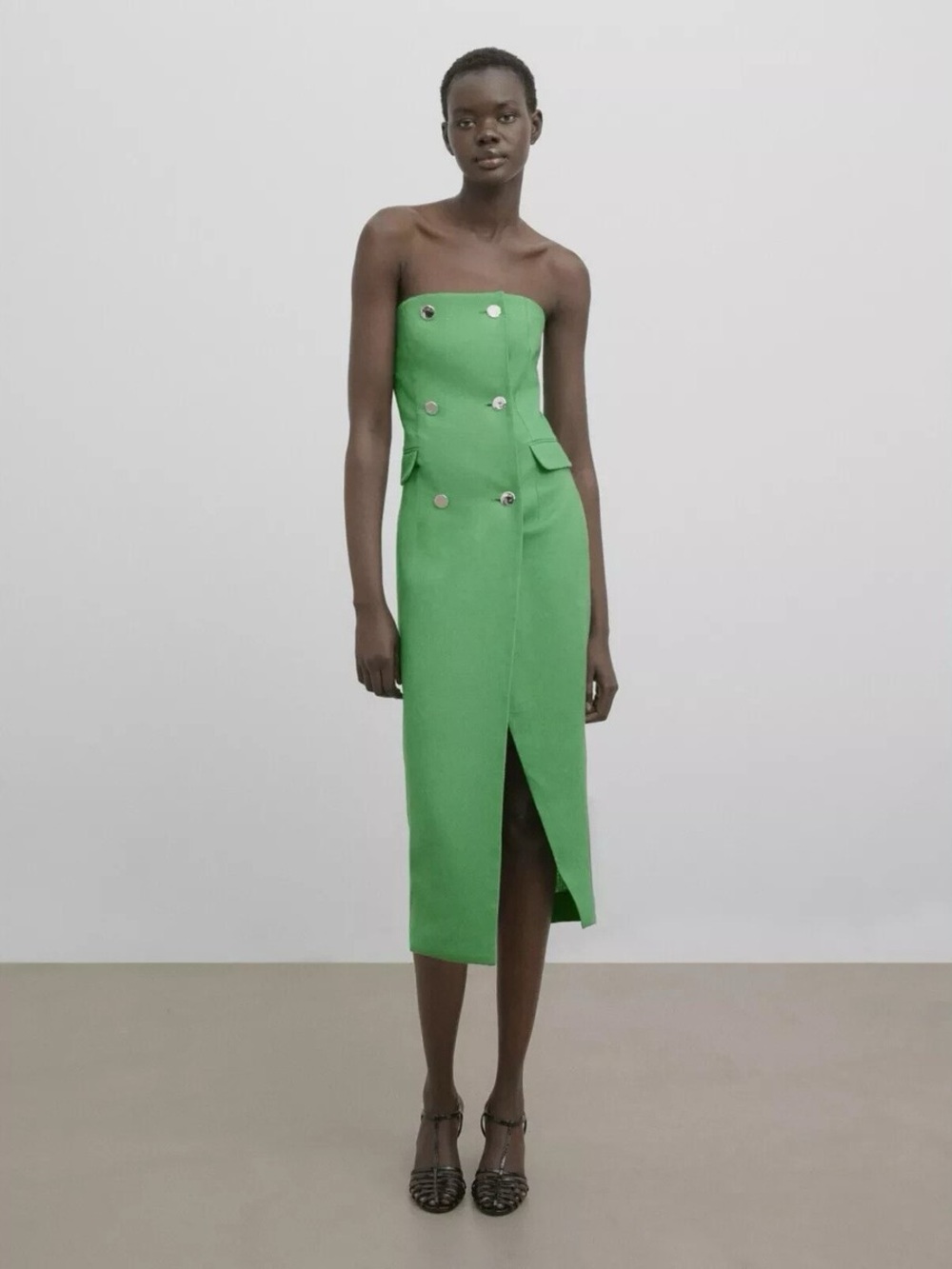 Massimo Dutti Studio Strapless Linen Midi Dress S